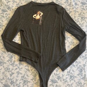 naked wardrobe Charcoal Gray Long Sleeve Ribbed Bodysuit